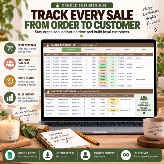 Candle Business Hub | 15-Tab Google Sheets Business Tracker