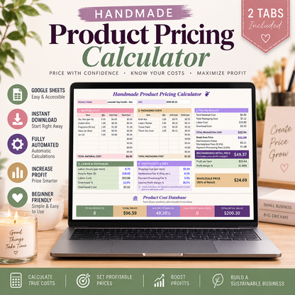 Handmade Product Pricing Calculator | Google Sheets Pricing & Profit Tracker