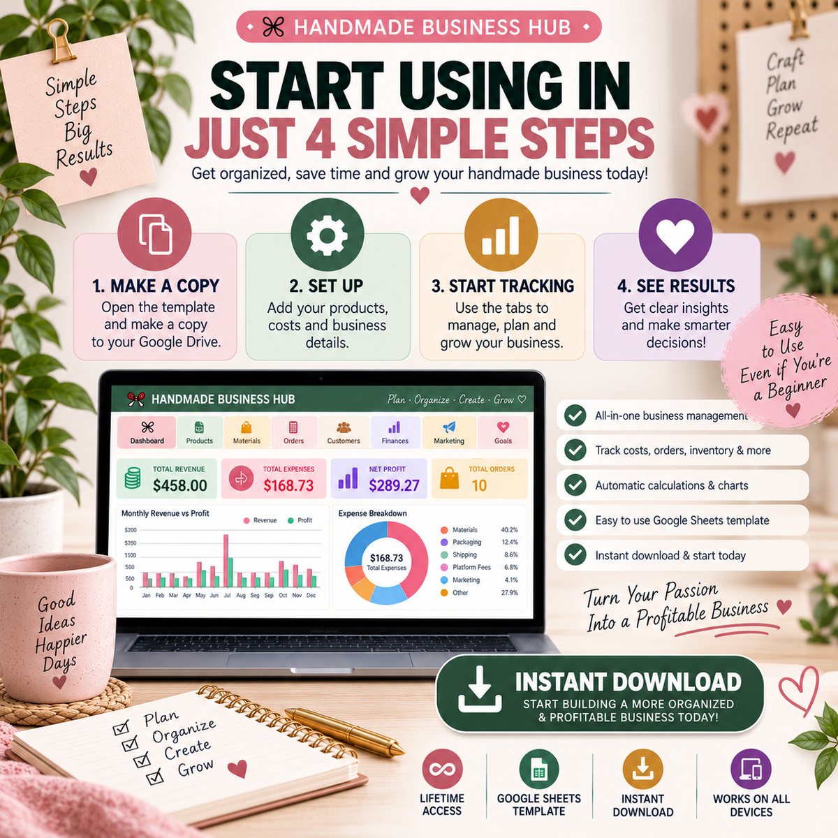 Handmade Business Hub | 13-Tab Google Sheets Business Tracker