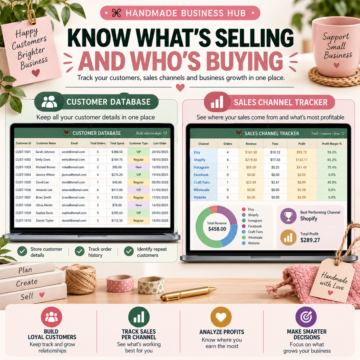 Handmade Business Hub | 13-Tab Google Sheets Business Tracker