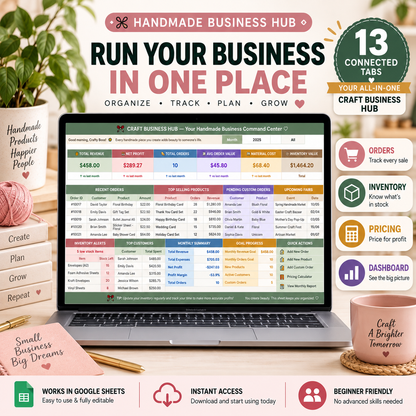 Handmade Business Hub | 13-Tab Google Sheets Business Tracker