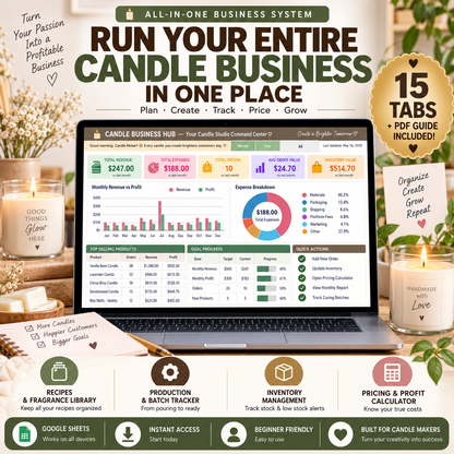 Candle Business Hub | 15-Tab Google Sheets Business Tracker