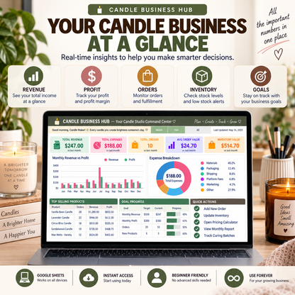 Candle Business Hub | 15-Tab Google Sheets Business Tracker