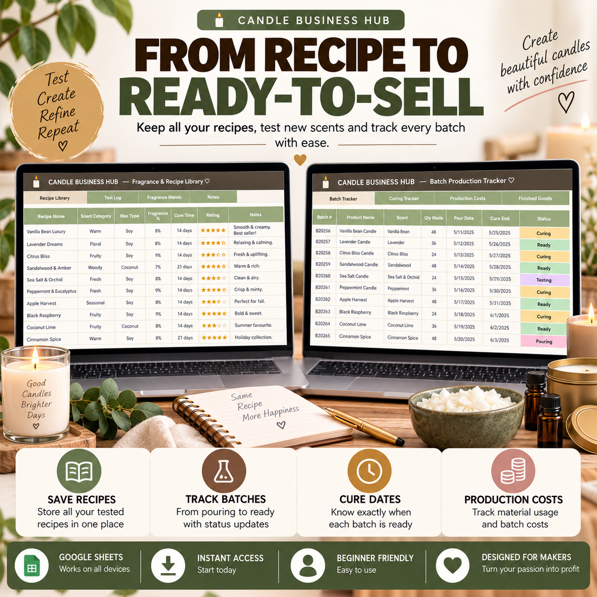 Candle Business Hub | 15-Tab Google Sheets Business Tracker