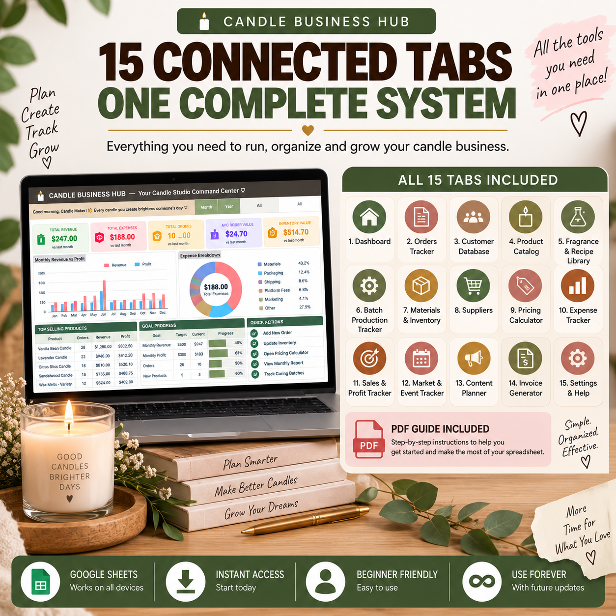 Candle Business Hub | 15-Tab Google Sheets Business Tracker