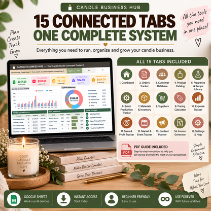 Candle Business Hub | 15-Tab Google Sheets Business Tracker