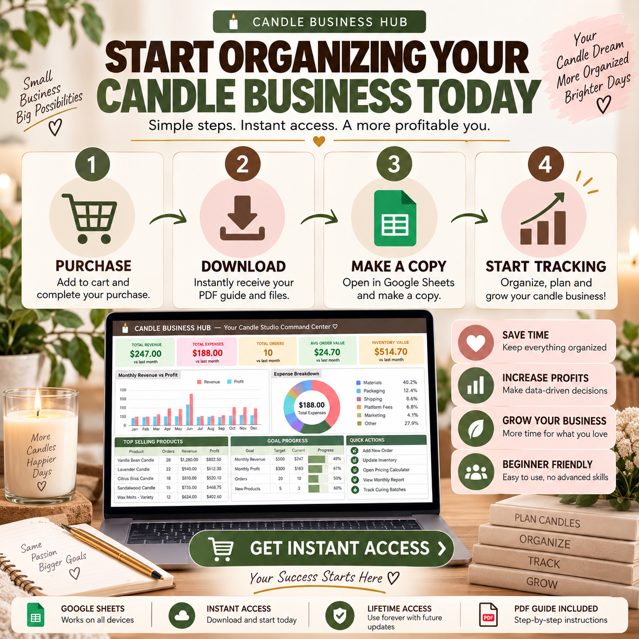 Candle Business Hub | 15-Tab Google Sheets Business Tracker