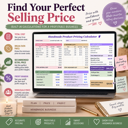 Handmade Product Pricing Calculator | Google Sheets Pricing & Profit Tracker
